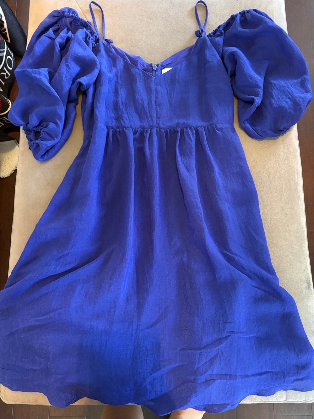 Anthropologie Cobalt Blue Off-Shoulder Midi Dress with Puff Sleeves